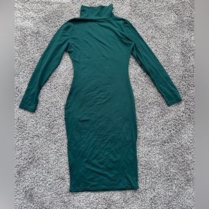Forest Green Midi Length Turtleneck Dress